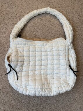 White Quilted Shoulder Bag - Soft Puffer Style